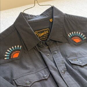 Howler Brothers Charcoal Shirt with Colorful Embroidery